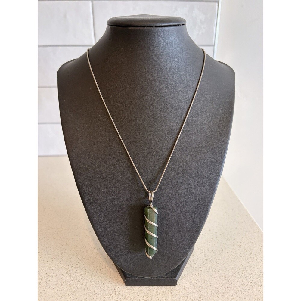 Green Jade Pendant 925 Sterling Silver Necklace Crystal Point Chakra Crystal